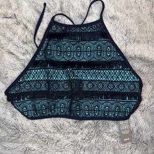 AERIE High-neck Bikini Top in Light Blue and Navy Blue